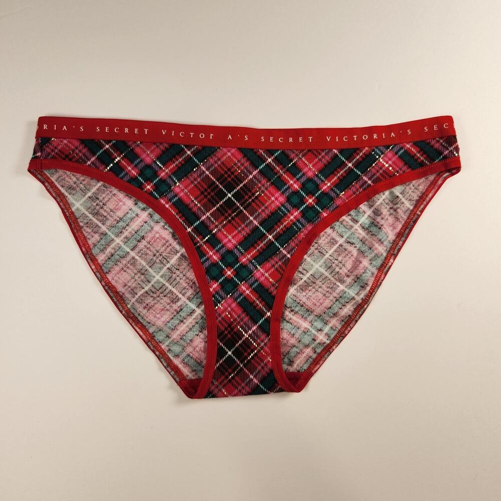 Victoria's Secret Stretch Cotton Modal Bikini Panty - Red Shine Plaid - Small